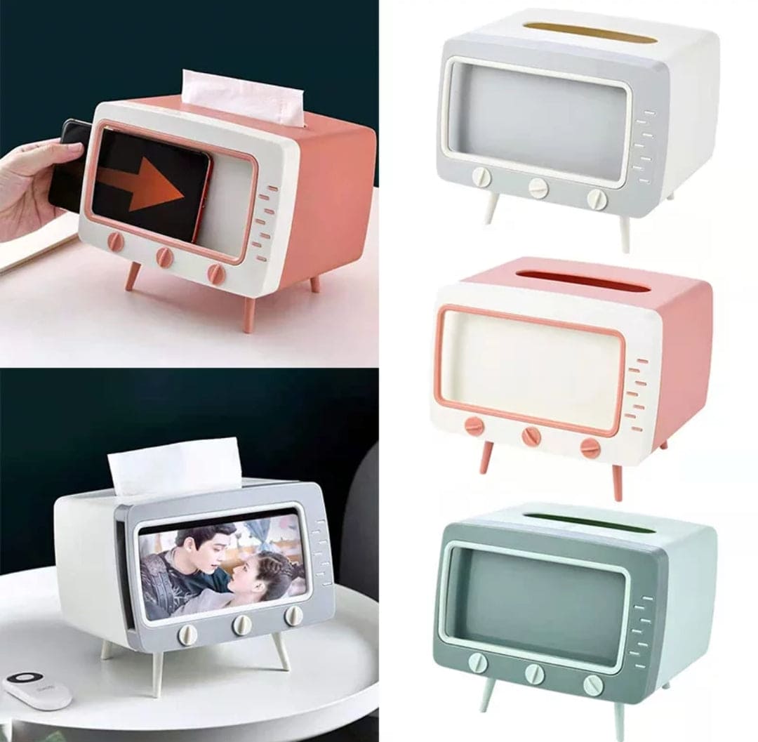 Creative 2 In 1 TV Shape Tissue Box, Desktop Paper Holder, Dispenser Storage Napkin Case, Mobile Phone Holder Organizer Creative 2 In 1 TV Shape Tissue Box, Desktop Paper Holder, Dispenser Storage Napkin Case, Mobile Phone Holder Organizer